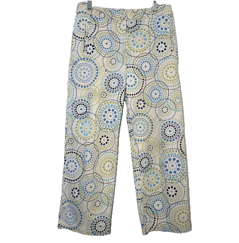 Talbots Stretch Capri Pants Womens 8 Blue Green Dot Print Golf Resort